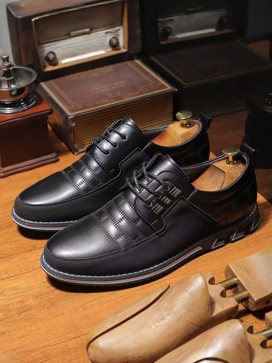 [Fast Arrival]  Men's Classic Black Checkered Derby Shoes - Durable,